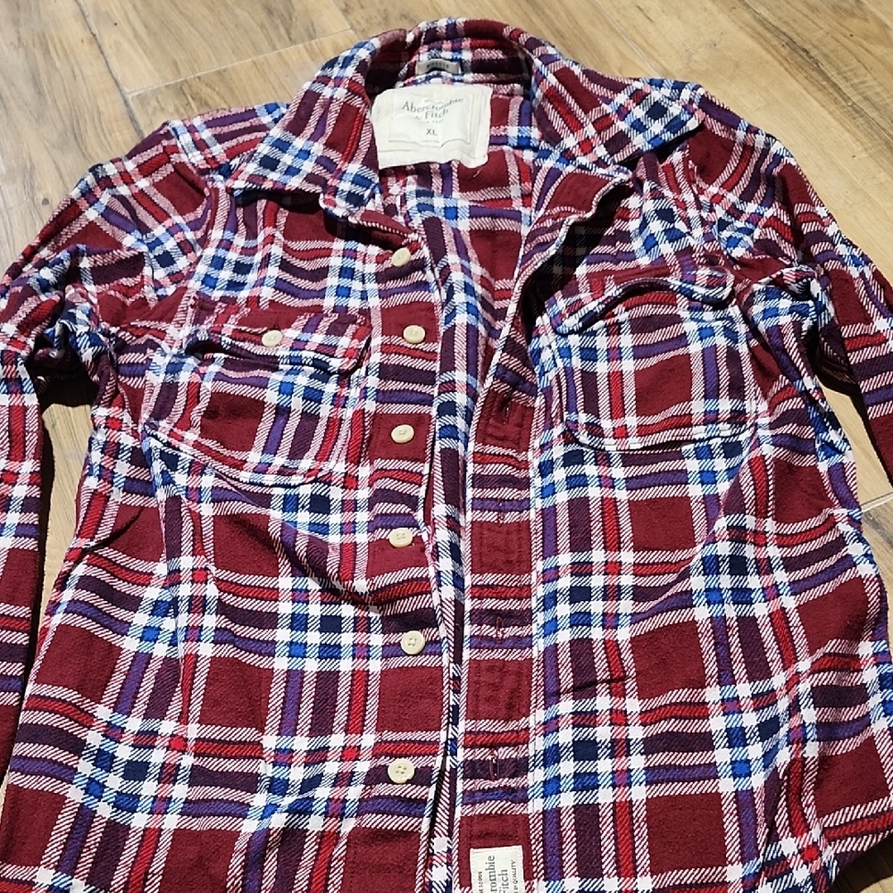 Abercrombie & Fitch Burgundy and Navy Plaid Shirt